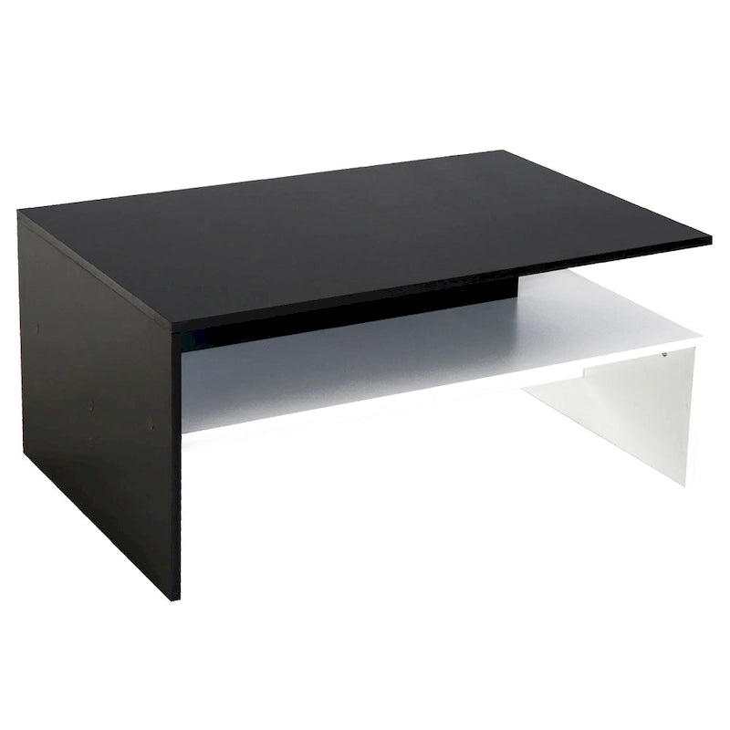 Modern Coffee Table, 2-tier Rectangular Center Table with Storage Shelves for Living Room, Black/White
