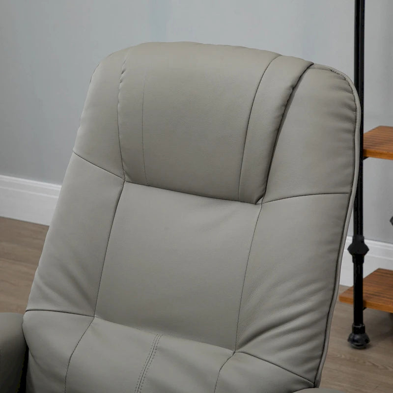 Faux Leather Manual Swivel Recliner Chair with Footrest, Armrest and Wrapped Wood Base