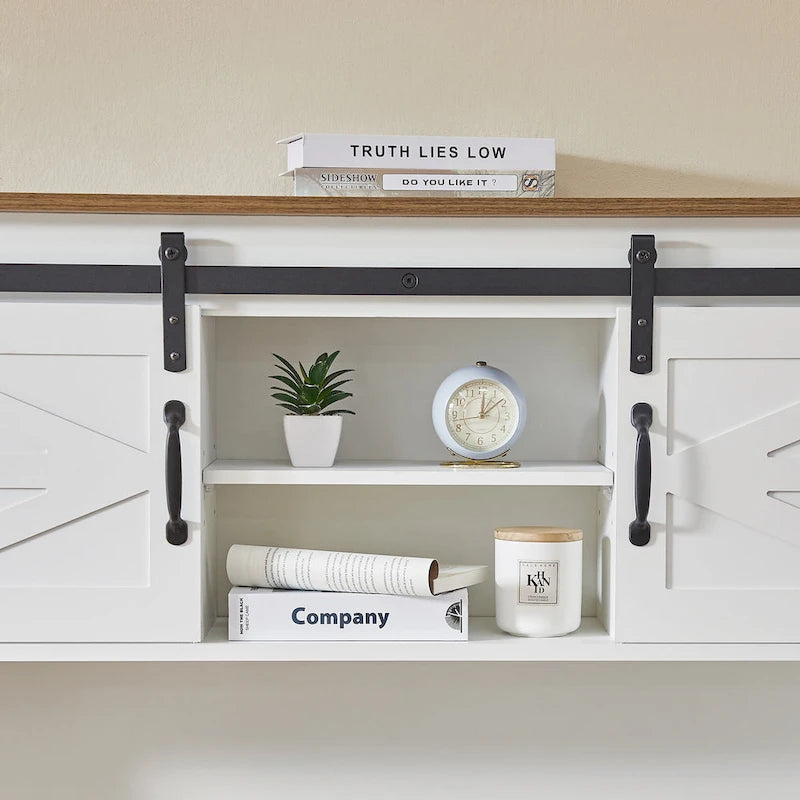 Farmhouse Computer Writing Desk with Hutch and Charging Station for Home Offices or Student Workspaces