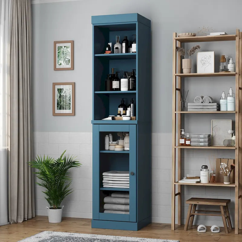 100% Solid Wood 16.5 Bathroom Storage Cabinet with Clear Glass Doors and Adjustable Shelves