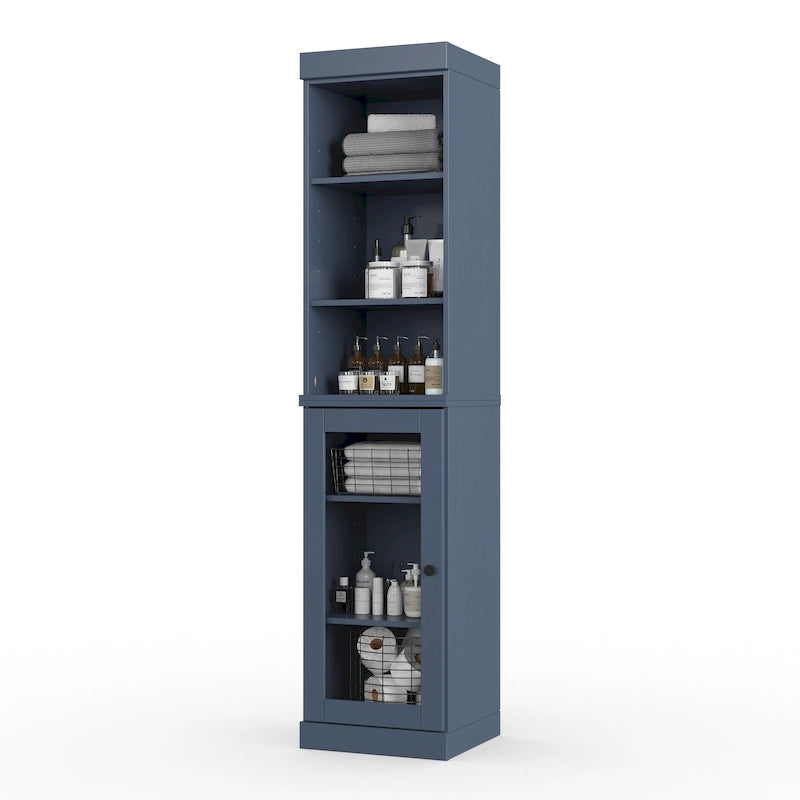 100% Solid Wood 16.5 Bathroom Storage Cabinet with Clear Glass Doors and Adjustable Shelves