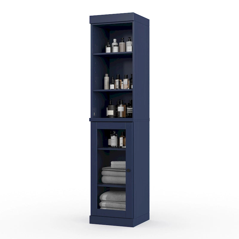 100% Solid Wood 16.5 Bathroom Storage Cabinet with Clear Glass Doors and Adjustable Shelves