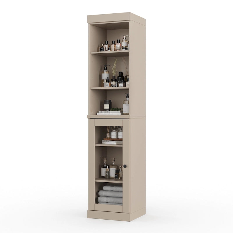 100% Solid Wood 16.5 Bathroom Storage Cabinet with Clear Glass Doors and Adjustable Shelves