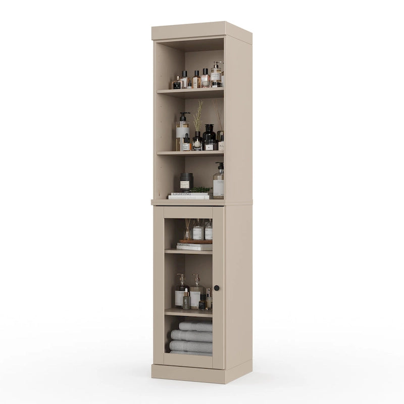 100% Solid Wood 16.5 Bathroom Storage Cabinet with Clear Glass Doors and Adjustable Shelves