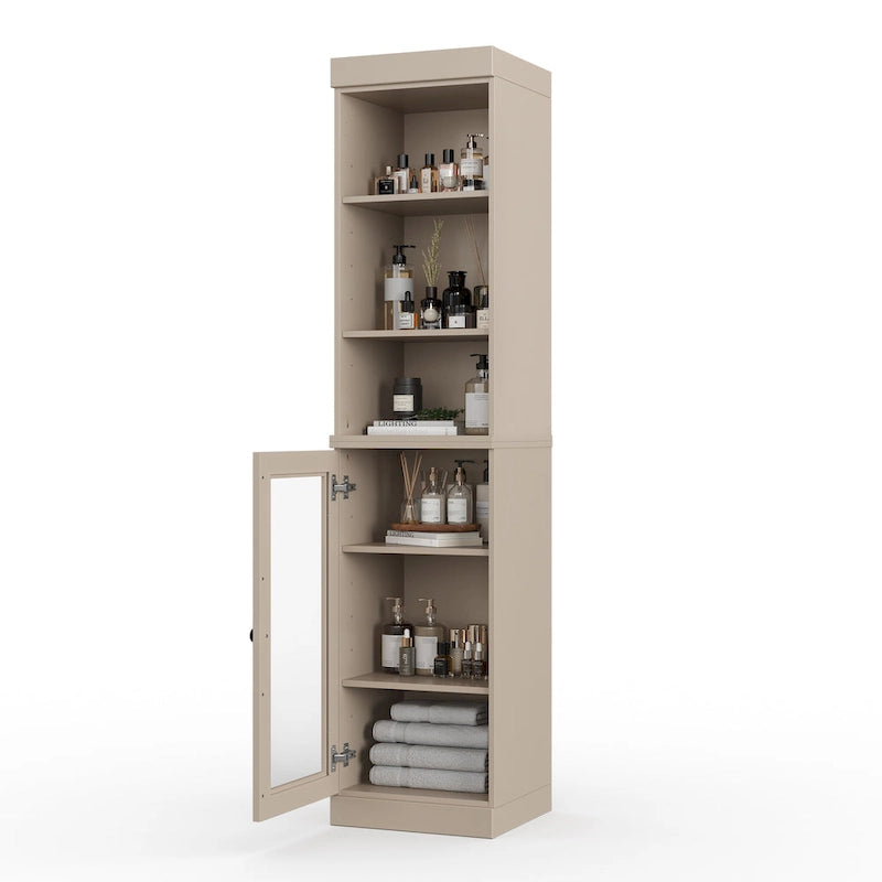 100% Solid Wood 16.5 Bathroom Storage Cabinet with Clear Glass Doors and Adjustable Shelves