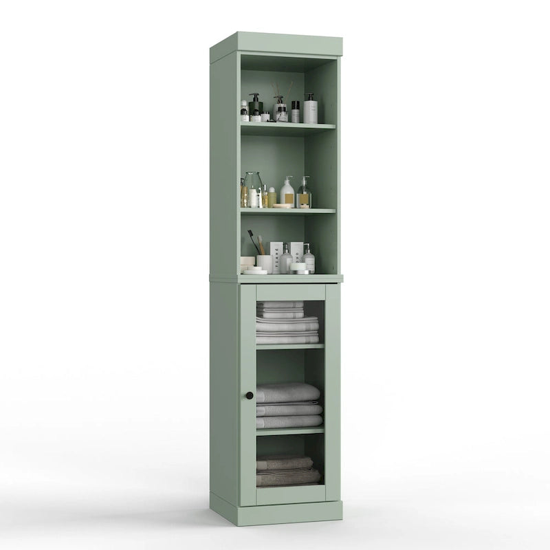 100% Solid Wood 16.5 Bathroom Storage Cabinet with Clear Glass Doors and Adjustable Shelves