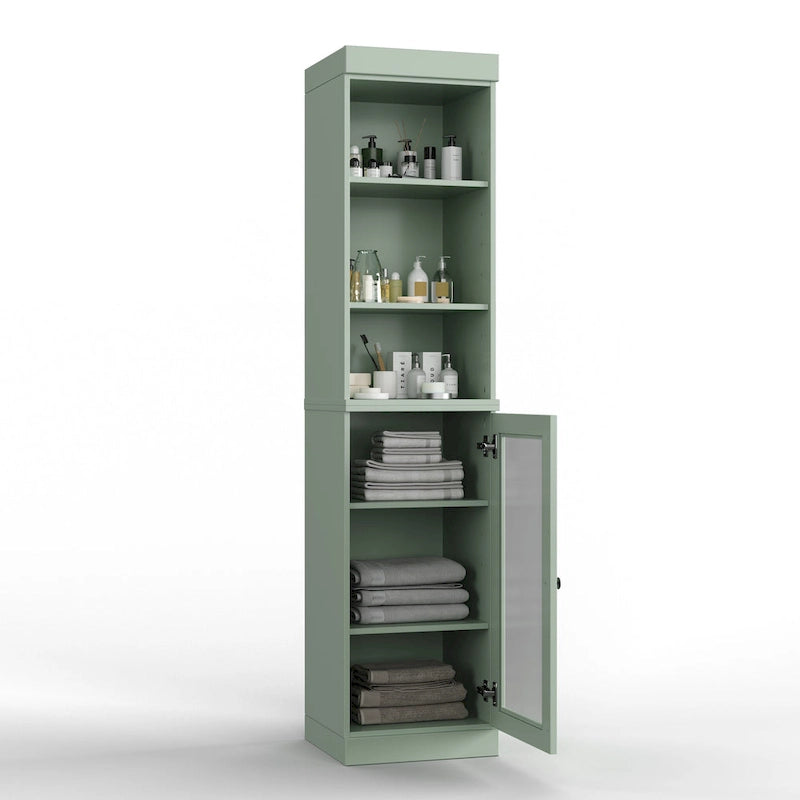 100% Solid Wood 16.5 Bathroom Storage Cabinet with Clear Glass Doors and Adjustable Shelves