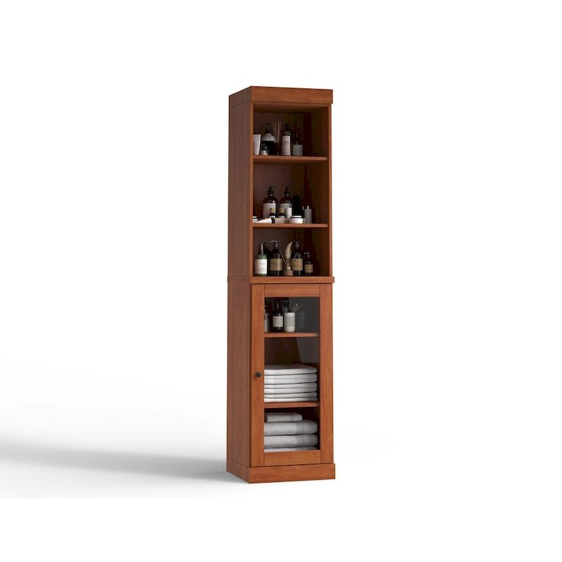 100% Solid Wood 16.5 Bathroom Storage Cabinet with Clear Glass Doors and Adjustable Shelves