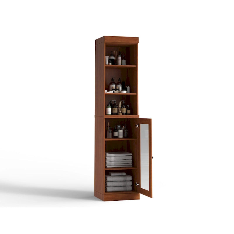 100% Solid Wood 16.5 Bathroom Storage Cabinet with Clear Glass Doors and Adjustable Shelves