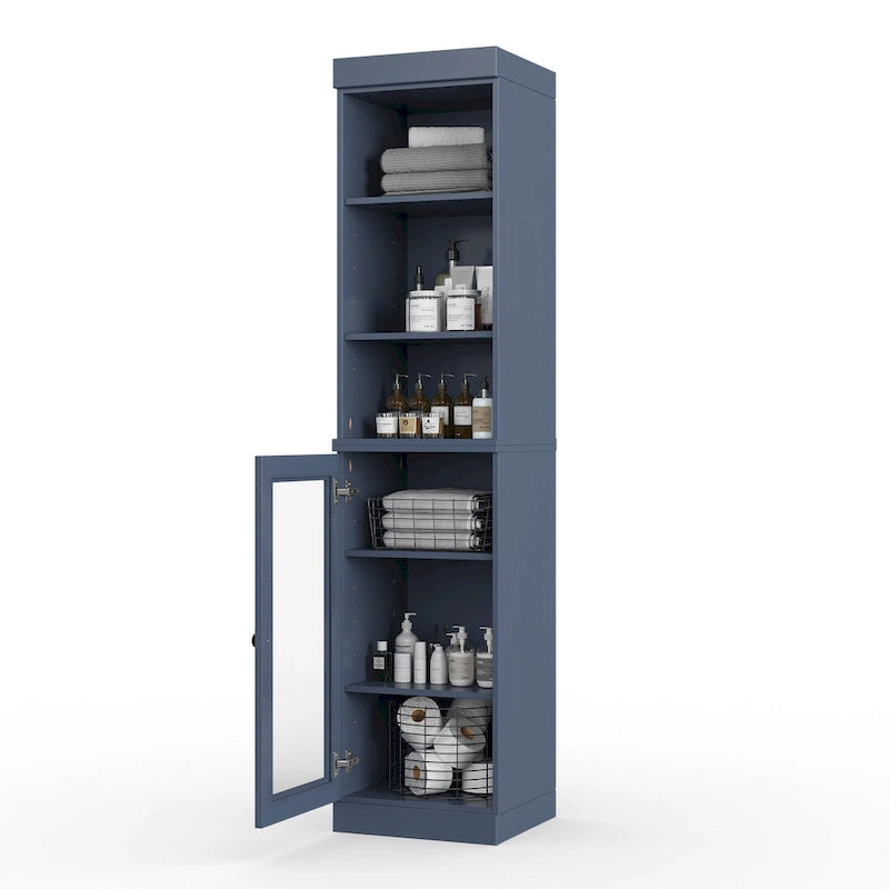 100% Solid Wood 16.5 Bathroom Storage Cabinet with Clear Glass Doors and Adjustable Shelves