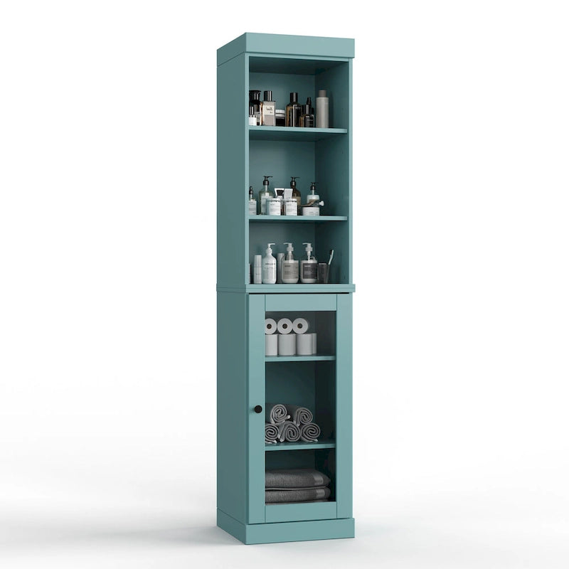 100% Solid Wood 16.5 Bathroom Storage Cabinet with Clear Glass Doors and Adjustable Shelves