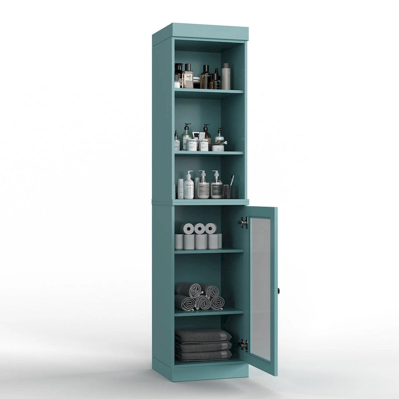 100% Solid Wood 16.5 Bathroom Storage Cabinet with Clear Glass Doors and Adjustable Shelves
