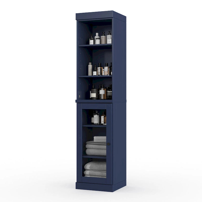 100% Solid Wood 16.5 Bathroom Storage Cabinet with Clear Glass Doors and Adjustable Shelves