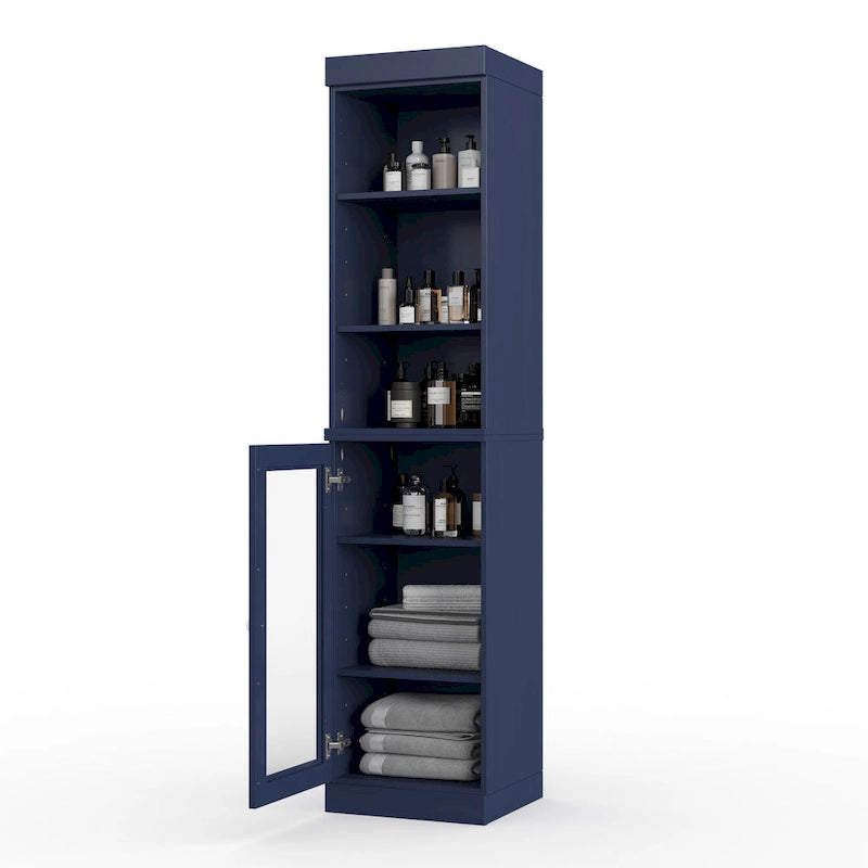 100% Solid Wood 16.5 Bathroom Storage Cabinet with Clear Glass Doors and Adjustable Shelves