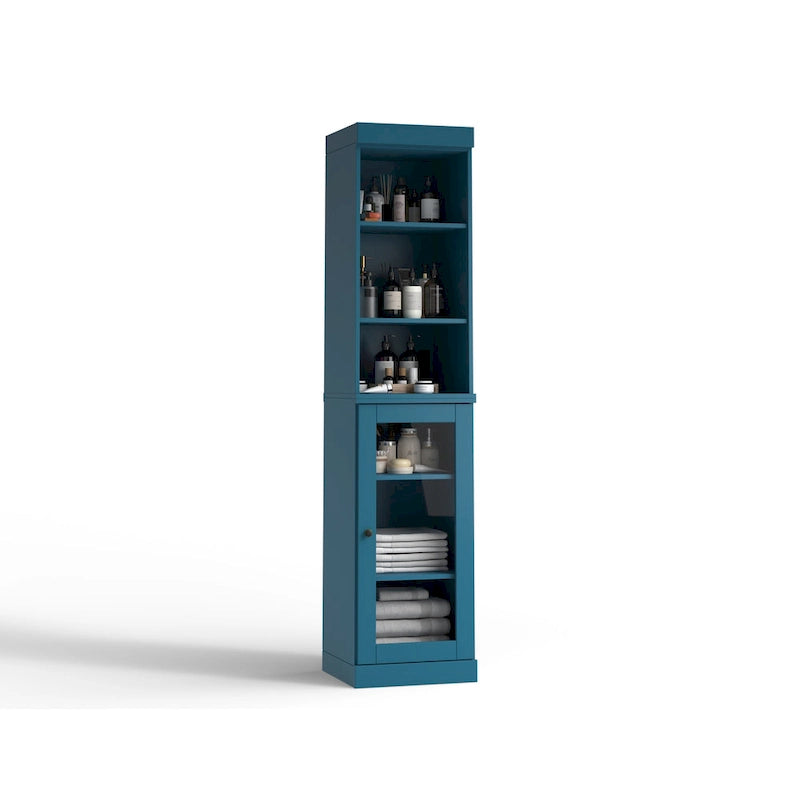 100% Solid Wood 16.5 Bathroom Storage Cabinet with Clear Glass Doors and Adjustable Shelves
