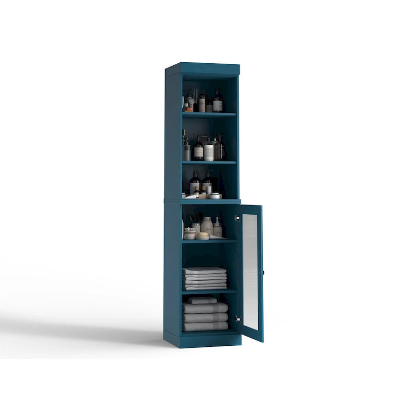 100% Solid Wood 16.5 Bathroom Storage Cabinet with Clear Glass Doors and Adjustable Shelves