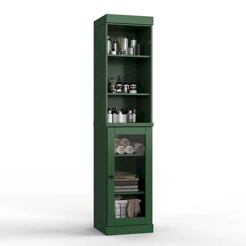 100% Solid Wood 16.5 Bathroom Storage Cabinet with Clear Glass Doors and Adjustable Shelves