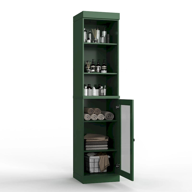 100% Solid Wood 16.5 Bathroom Storage Cabinet with Clear Glass Doors and Adjustable Shelves