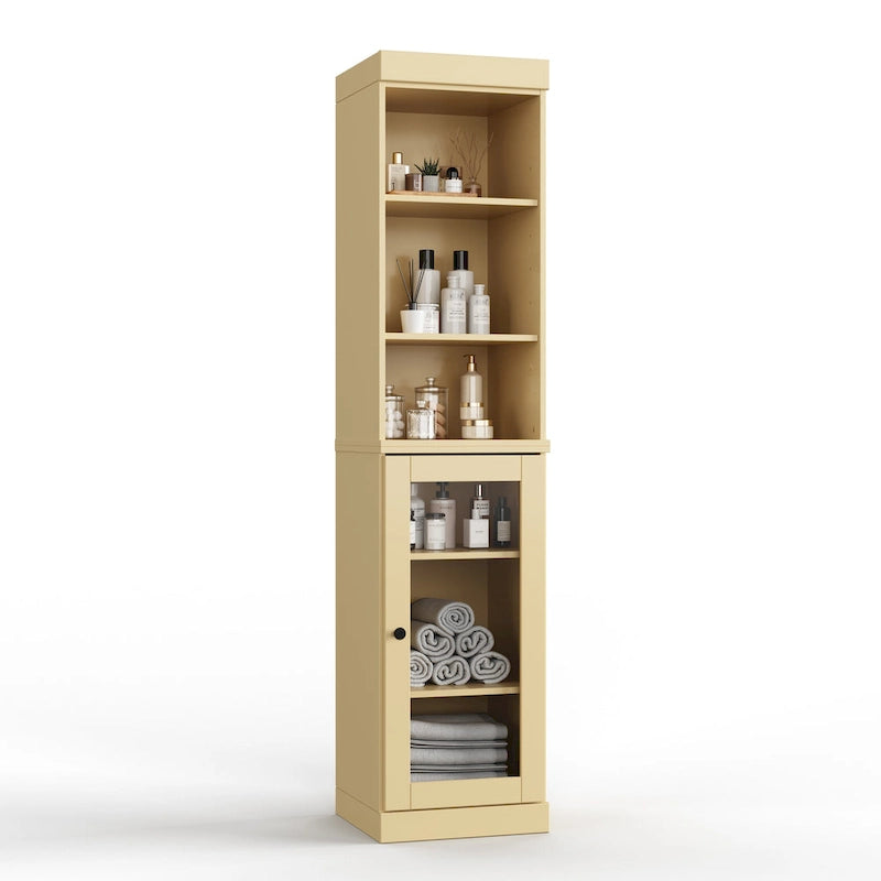 100% Solid Wood 16.5 Bathroom Storage Cabinet with Clear Glass Doors and Adjustable Shelves
