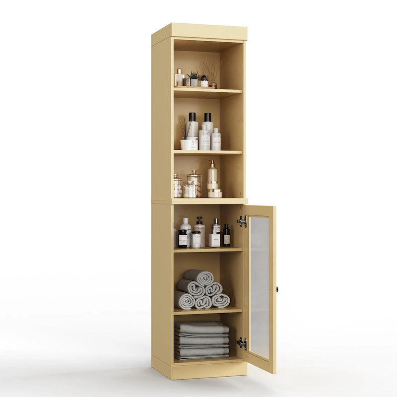 100% Solid Wood 16.5 Bathroom Storage Cabinet with Clear Glass Doors and Adjustable Shelves