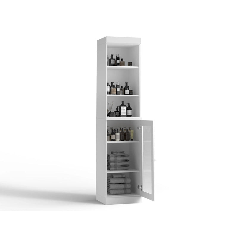 100% Solid Wood 16.5 Bathroom Storage Cabinet with Clear Glass Doors and Adjustable Shelves