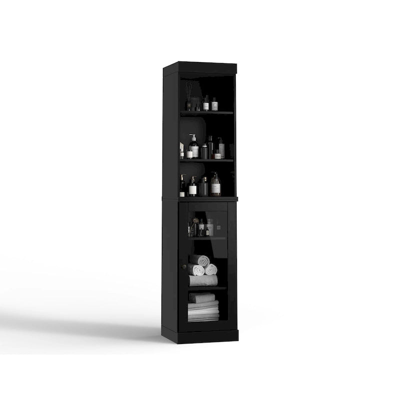 100% Solid Wood 16.5 Bathroom Storage Cabinet with Clear Glass Doors and Adjustable Shelves