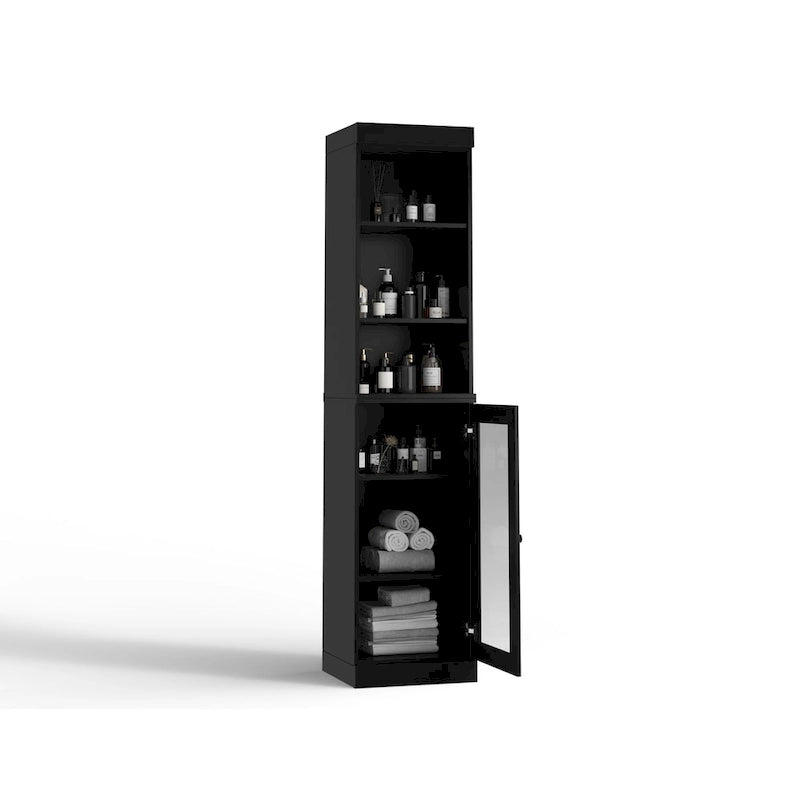 100% Solid Wood 16.5 Bathroom Storage Cabinet with Clear Glass Doors and Adjustable Shelves