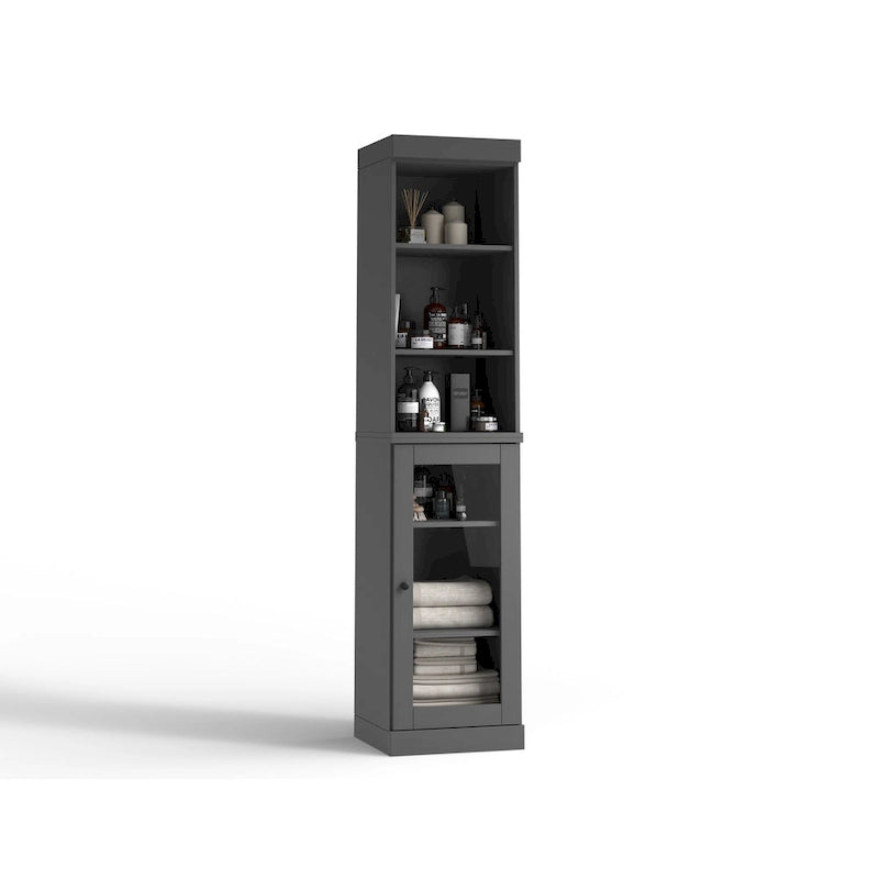 100% Solid Wood 16.5 Bathroom Storage Cabinet with Clear Glass Doors and Adjustable Shelves