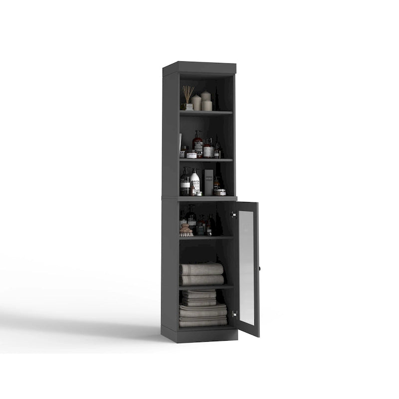 100% Solid Wood 16.5 Bathroom Storage Cabinet with Clear Glass Doors and Adjustable Shelves