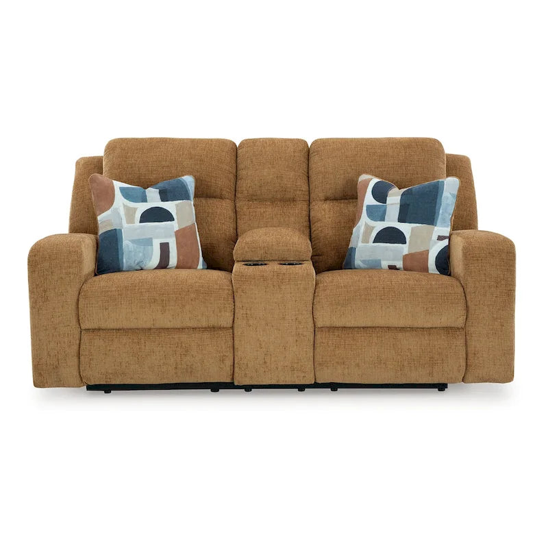Double Reclining Loveseat, Camel wn Polyester, 2 Pillow