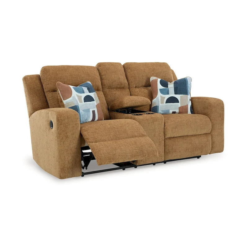 Double Reclining Loveseat, Camel wn Polyester, 2 Pillow