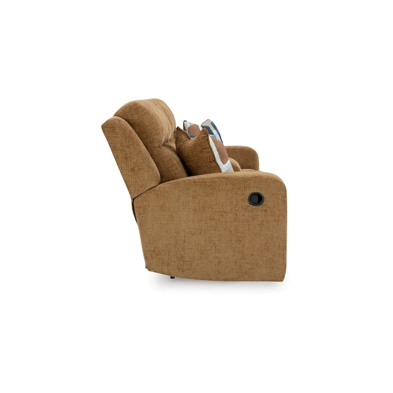 Double Reclining Loveseat, Camel wn Polyester, 2 Pillow