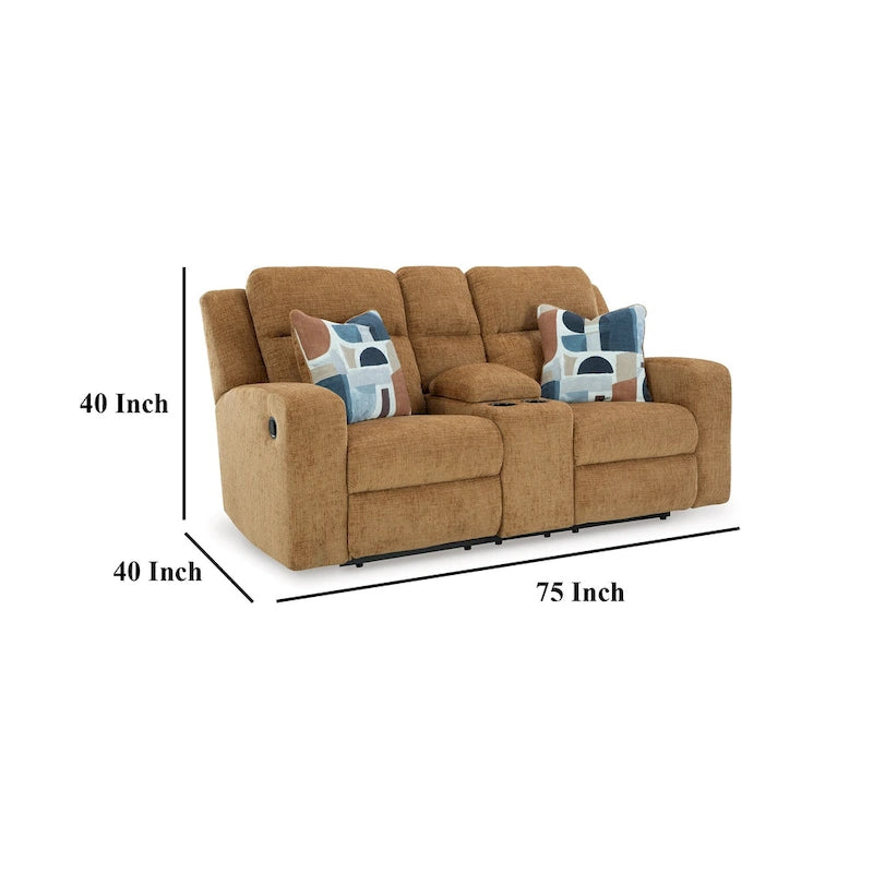 Double Reclining Loveseat, Camel wn Polyester, 2 Pillow