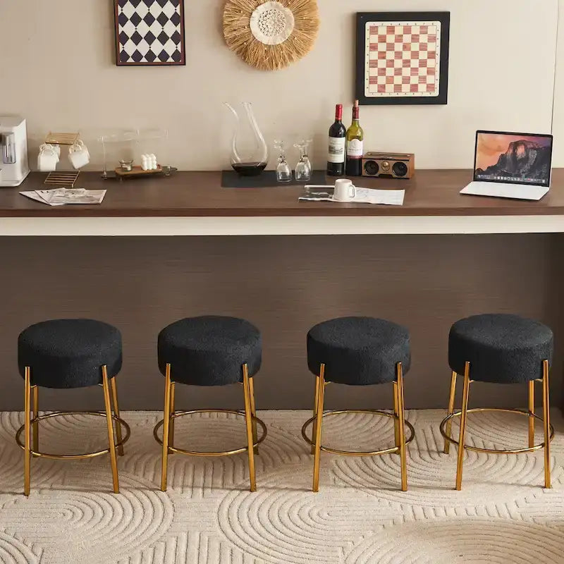 Round Bar Stools Set of 2, Upholstered Kitchen Stools with Metal Base, Counter Height Bar Stools with Backless