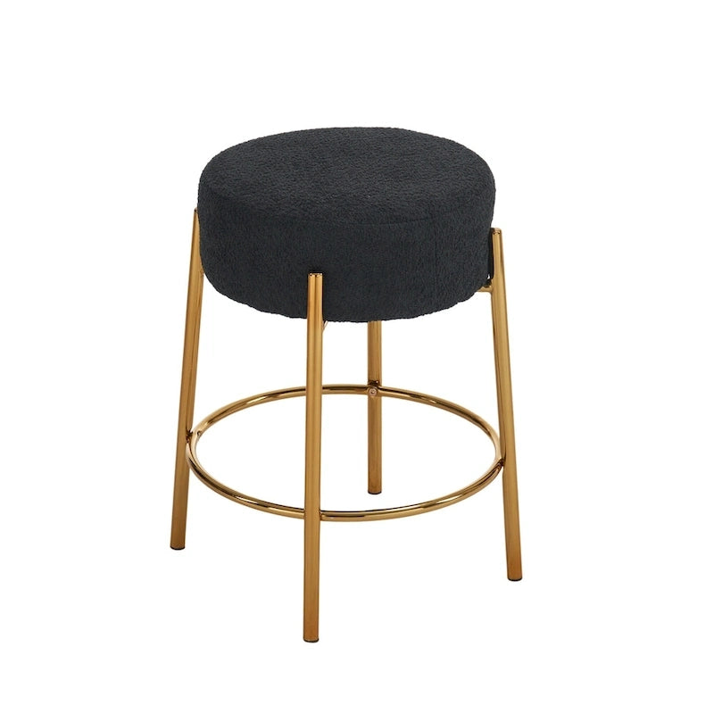 Round Bar Stools Set of 2, Upholstered Kitchen Stools with Metal Base, Counter Height Bar Stools with Backless