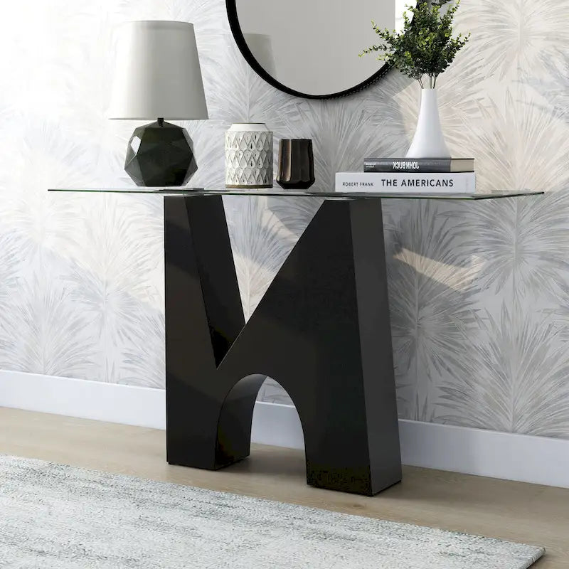 Modern Black 48-inch Glasstop Console Table