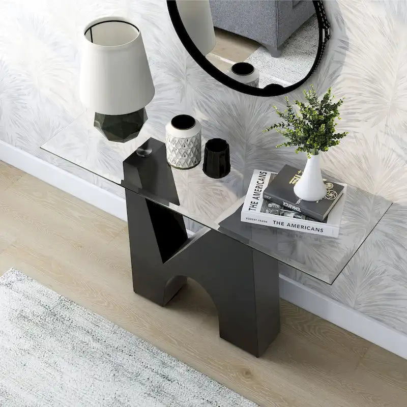 Modern Black 48-inch Glasstop Console Table