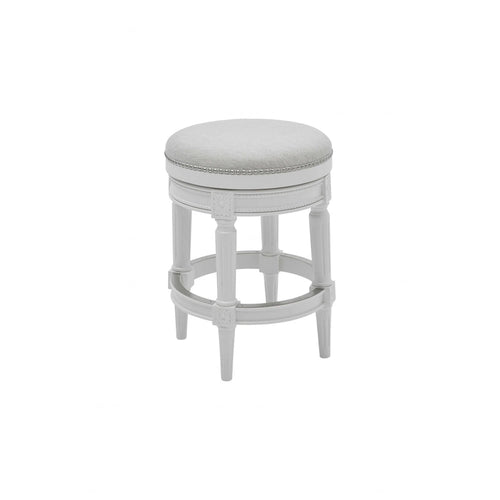 26 White Solid Wood and Fabric Backless Counter Height Swivel Bar Chair