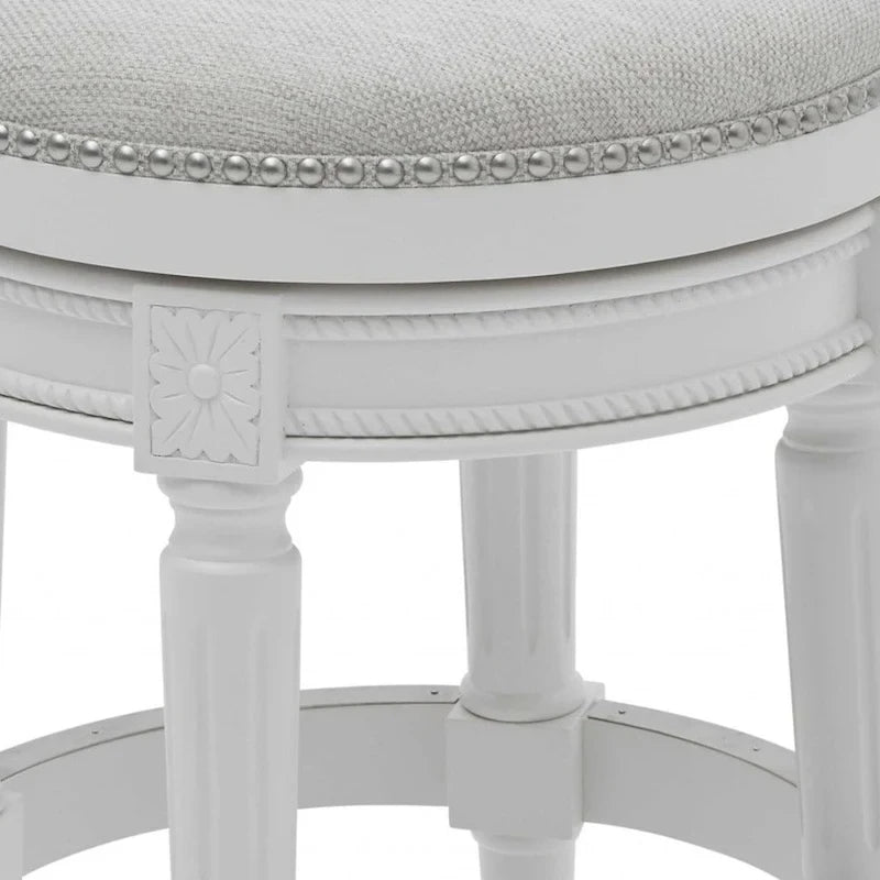 26 White Solid Wood and Fabric Backless Counter Height Swivel Bar Chair