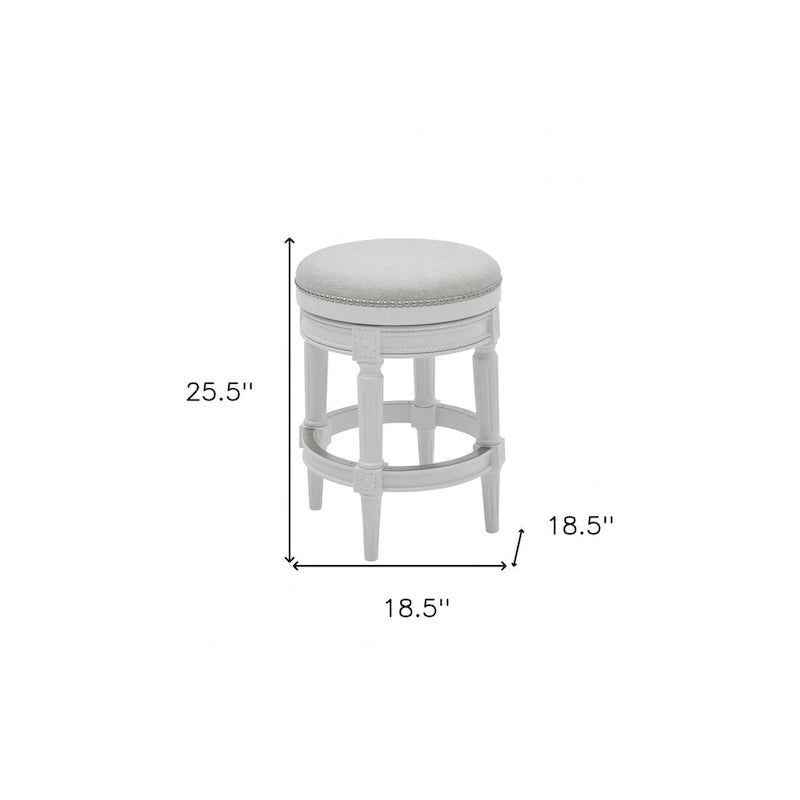 26 White Solid Wood and Fabric Backless Counter Height Swivel Bar Chair