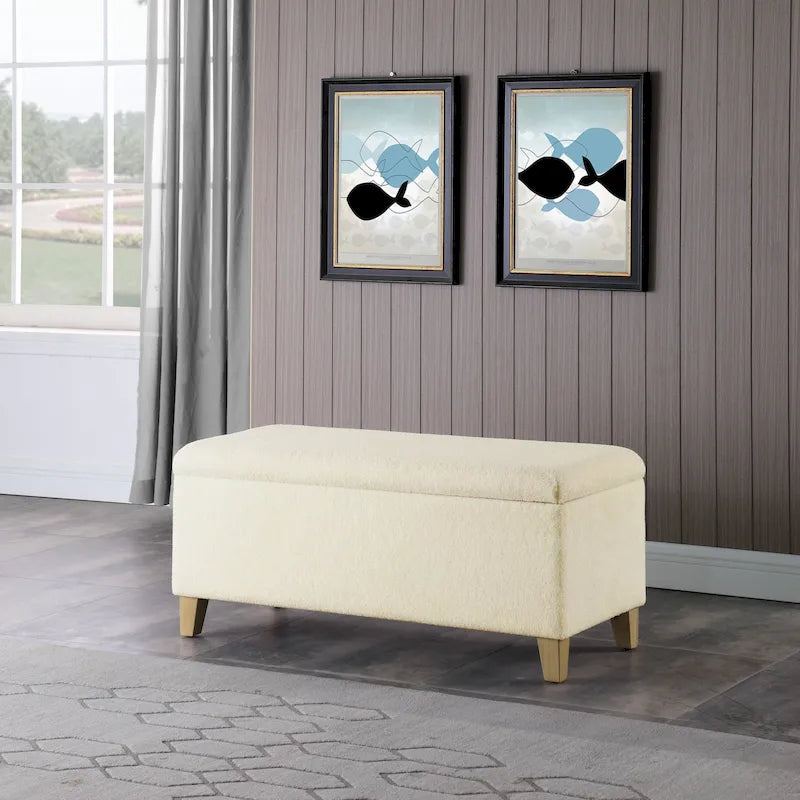 Sherpa Upholstered Storage Bench - Cream