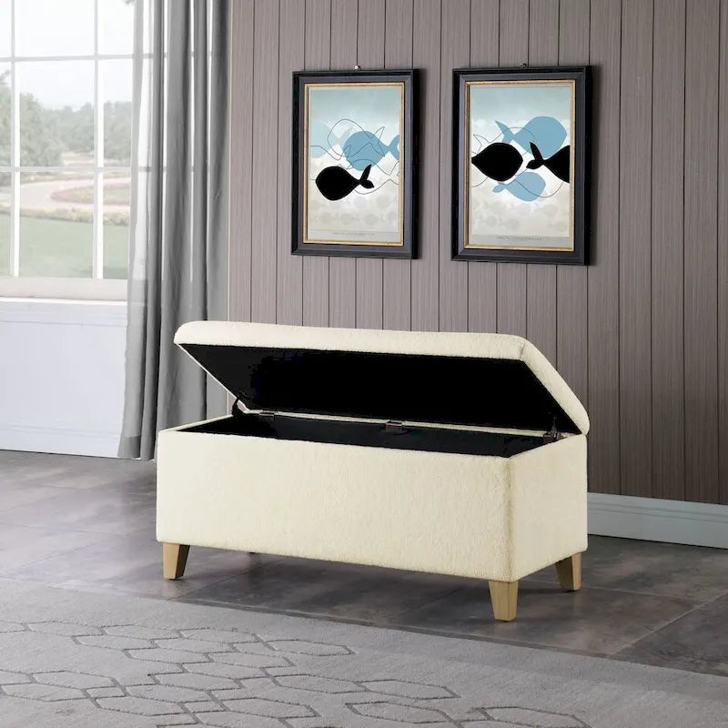 Sherpa Upholstered Storage Bench - Cream