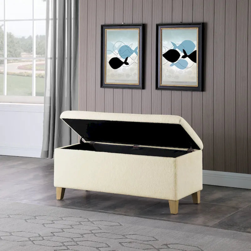 Sherpa Upholstered Storage Bench - Cream
