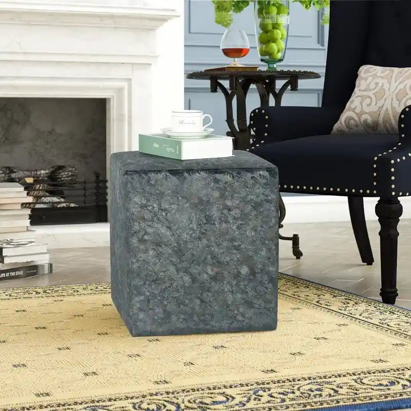 Square Ottoman Vanity Stool Fabric Upholstered Footrest Footstool