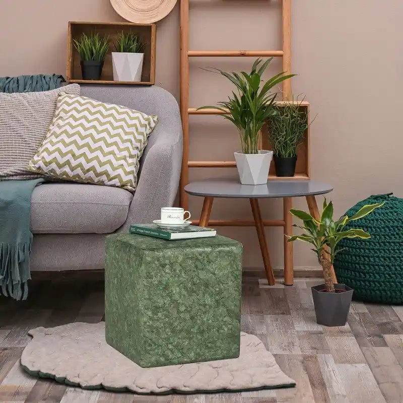 Square Ottoman Vanity Stool Fabric Upholstered Footrest Footstool