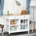 Kitchen Island Utility Storage Cart with Rubber Wood Top, Towel Rack, 2 Cabinets & Drawers for Dining Room