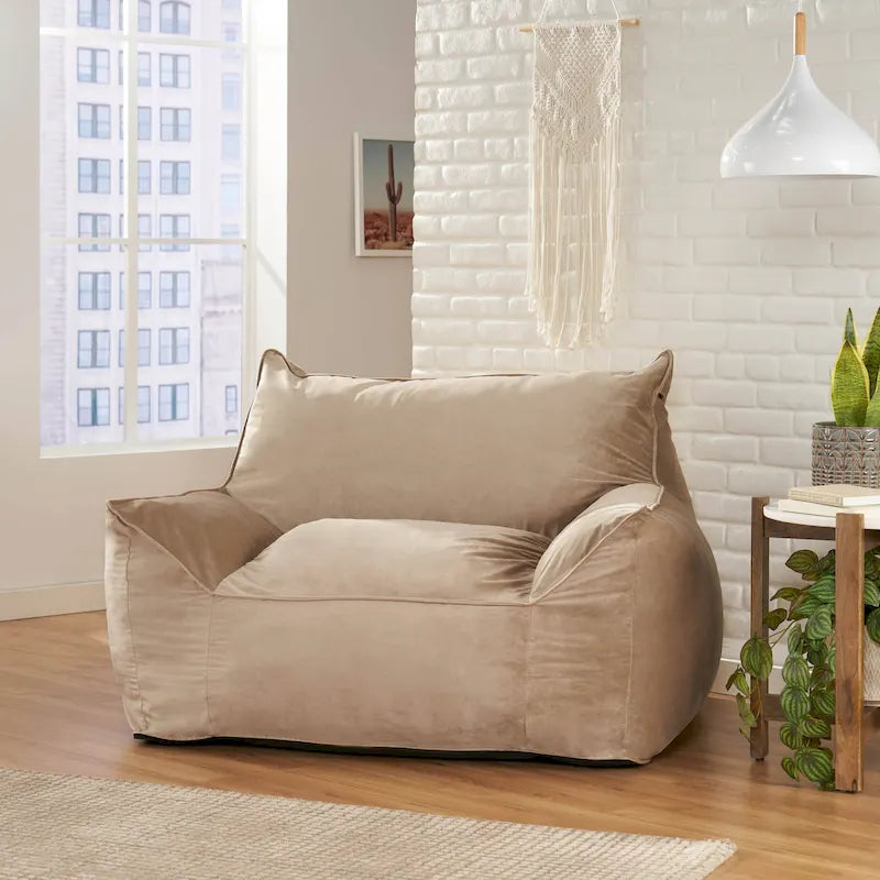 Velveteen Oversized Bean Bag Chair with Armrests