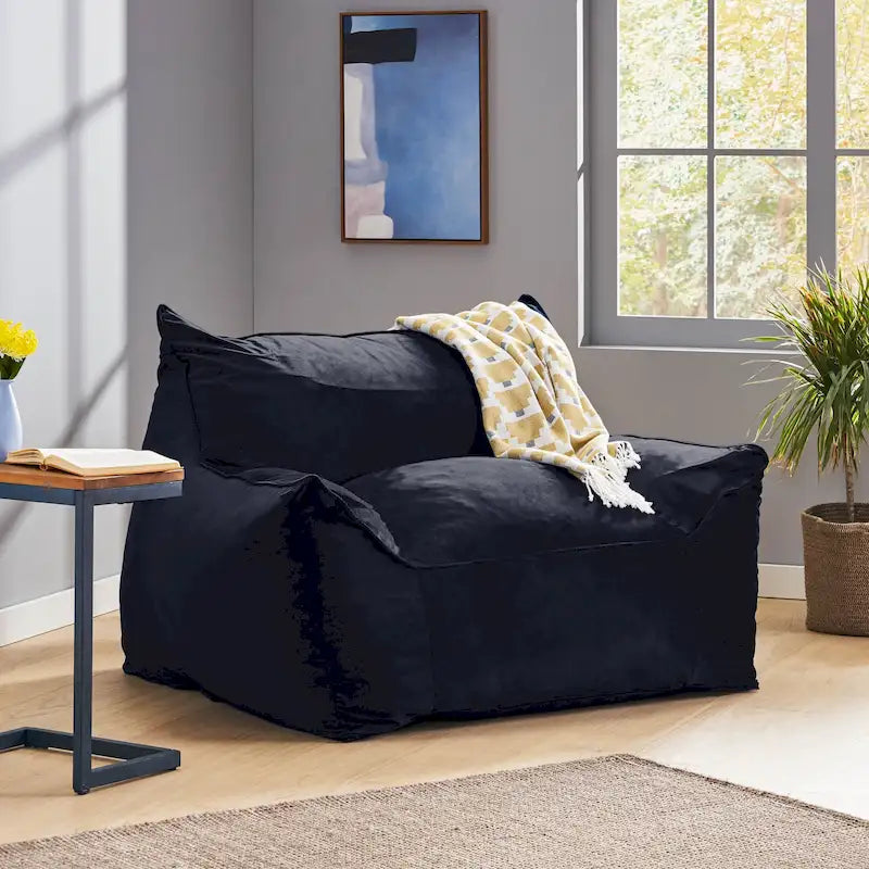 Velveteen Oversized Bean Bag Chair with Armrests