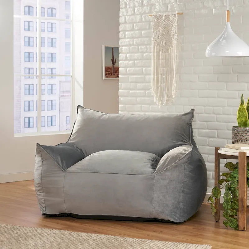 Velveteen Oversized Bean Bag Chair with Armrests