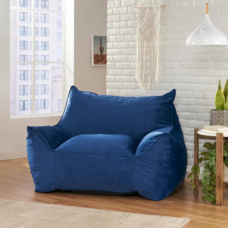 Velveteen Oversized Bean Bag Chair with Armrests